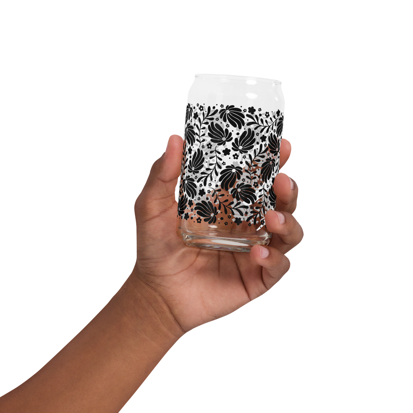 Black & White Daisy Can-Shaped Glass