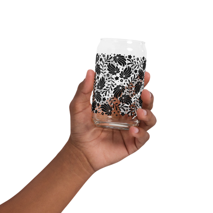 Black & White Daisy Can-Shaped Glass